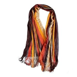 Missoni Scarf Striped Fringe Edges Fall Colors 15.5”x 74”